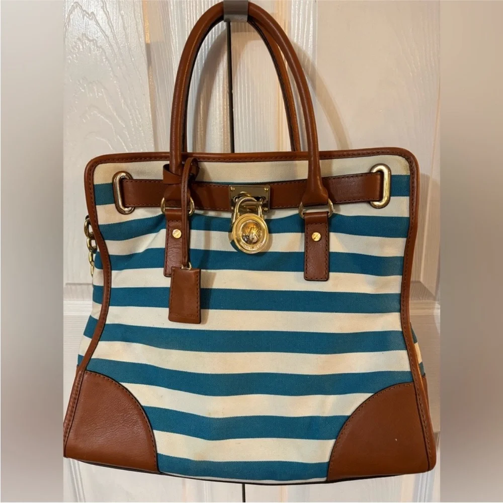 michael kors‎ hamilton canvas striped tote - Picture 2 of 7